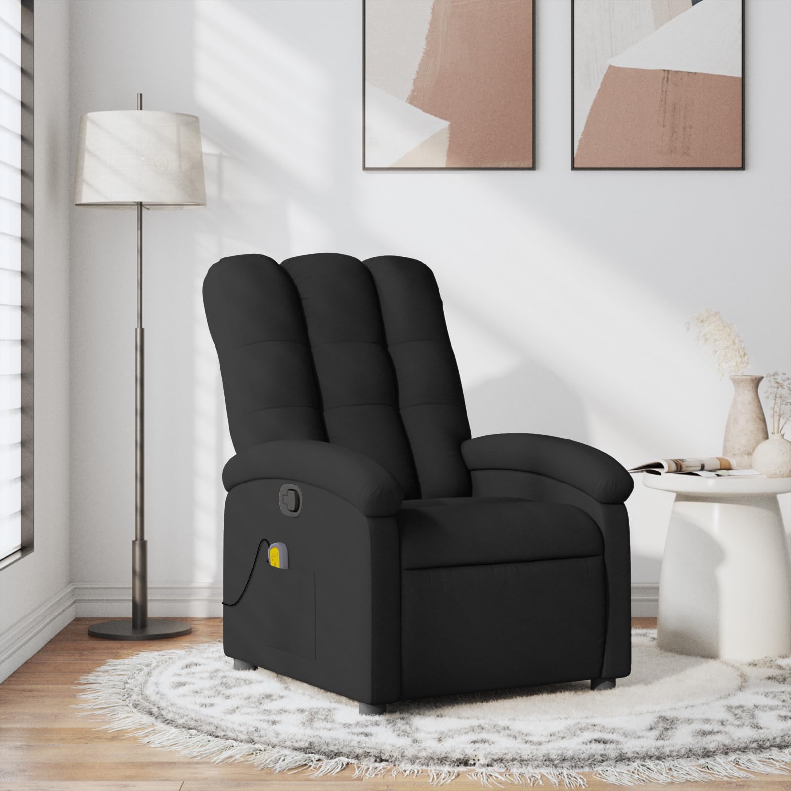 vidaXL Massage Recliner Chair for Adults, Single Theater Seating with Vibration Massage & Manually Adjustable Backrest/Footrest, Modern Reclining Sofa for Living Room, Black Fabric